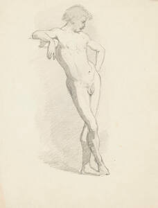 Study of standing male nude leaning on a ledge