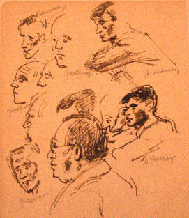 Portrait sketches of several artists: Reisman, Gwathmey, J. Leechay, Sol Wilson