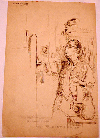 Sketch of artist Robert Phillipp painting at an easel