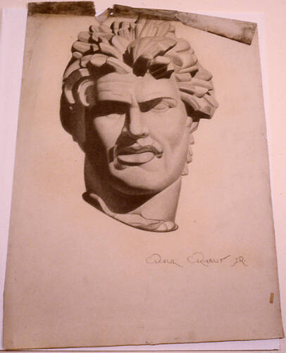 Drawing of sculptured male head