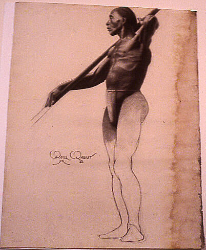 Drawing of male native carrying pole