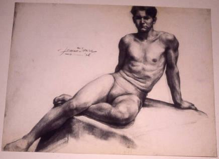 Drawing of young man seated