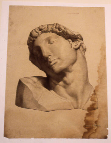 Drawing of sculptured antique male head