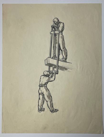 Sketch for La Porte de L'Alma, World's Fair, 1937 [Two men sawing wood]