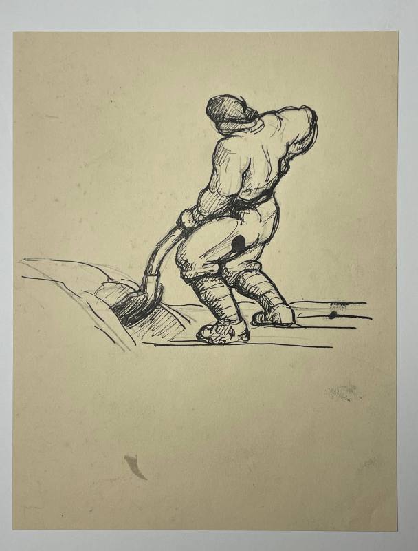 Sketch for La Porte de L'Alma, World's Fair, 1937 [Man digging]