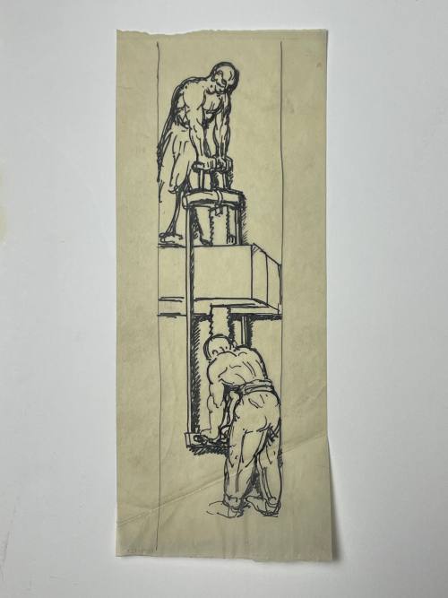 Sketch for La Porte de L'Alma, World's Fair, 1937 [Two men sawing wood]