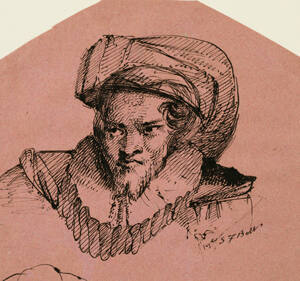 Head of a man with plumed hat