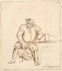 Sketch of seated man with mug (Falstaff?)