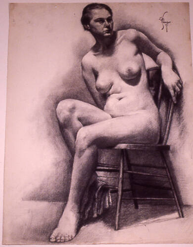 Drawing of seated female nude