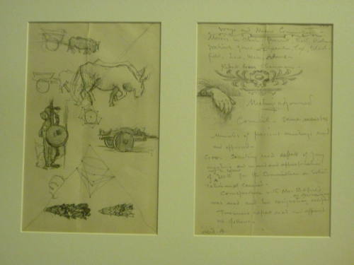 Numerous sketches: ox-drawn wagons, reclining figures on wagon