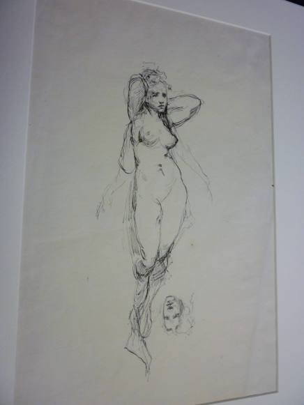Sketch of standing female nude and of woman's head