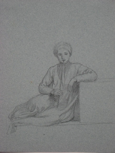 Untitled - Seated Arab holding a pipe to his mouth