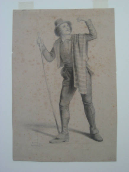 Untitled - Man Standing with Staff, Striped Cloth over his Shoulder