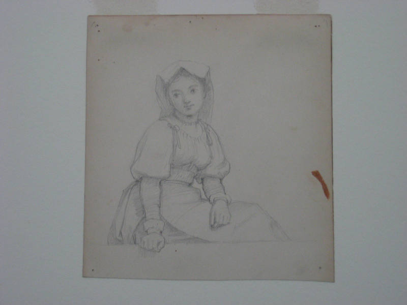 Untitled - Girl in native dress, seated with hand resting on a ledge