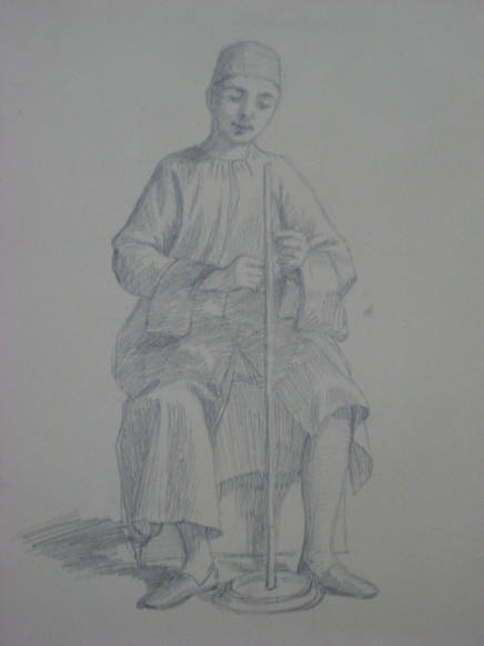 Untitled - Young Arabian boy seated with pole