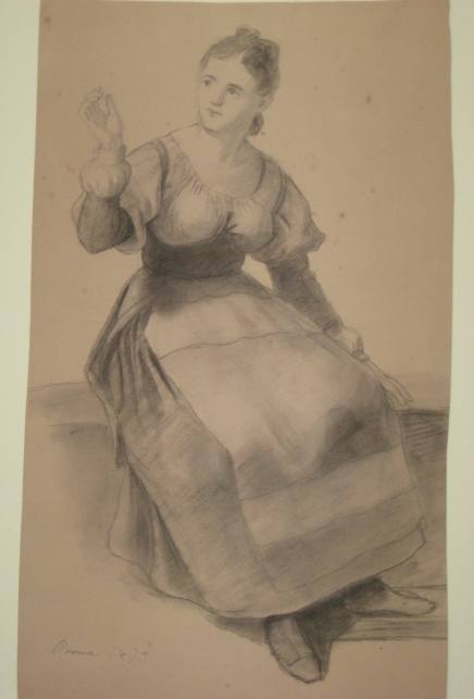 Untitled - Seated woman holding up her hand