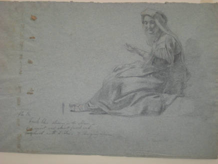Untitled - Seated woman with eyes lowered and hand raised