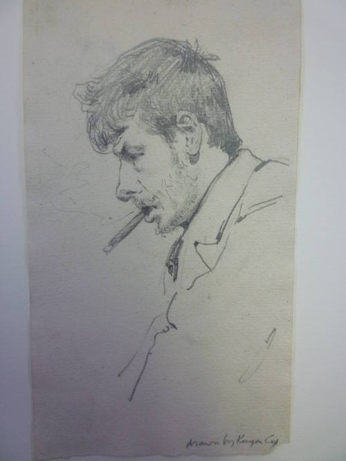 Portrait sketch of man with smoking cigar