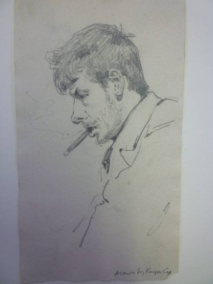 Portrait sketch of man with smoking cigar