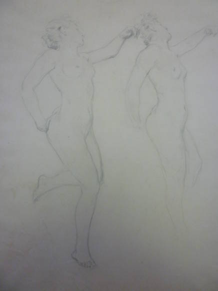 Sketch of two female nudes possibly for "Moods to Music" mural