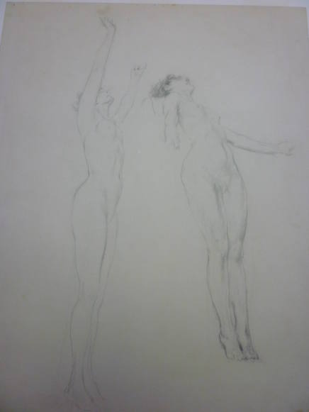 Sketch of two female nudes, probably for "Moods to Music" mural