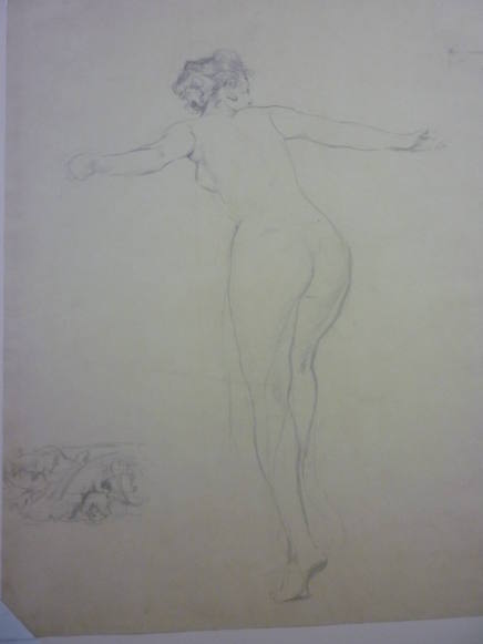 Study of female nude and vines for "Moods to Music" mural