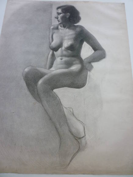 Drawing of seated female nude