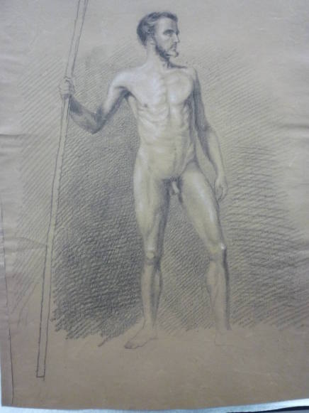 Male Nude with Staff--Front View