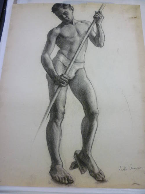 Drawing of Standing Male Nude with Pole