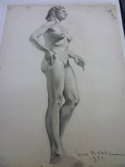 Drawing of standing female nude