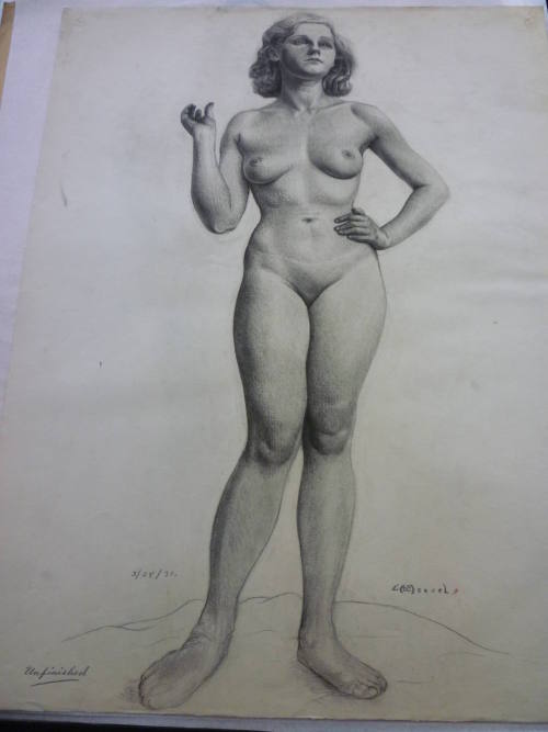 Drawing of standing female nude