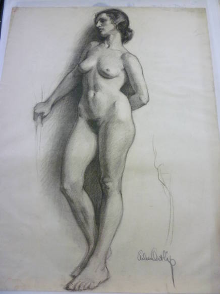 Drawing of standing female nude