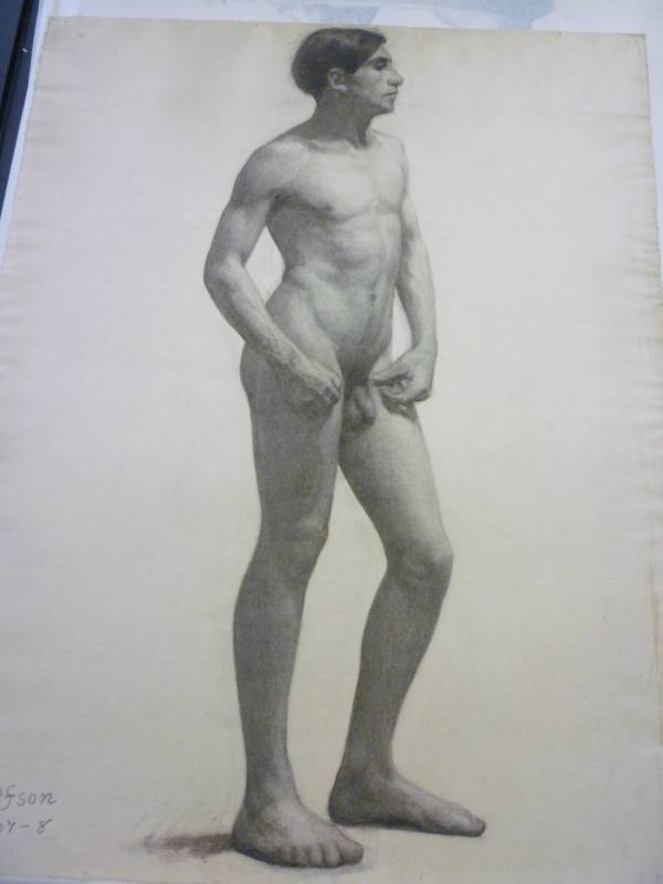 Drawing of young male nude standing