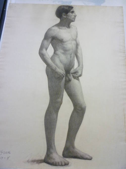 Drawing of young male nude standing