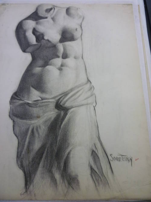 Drawing of cast of Venus de Milo torso w/ drapery at thighs