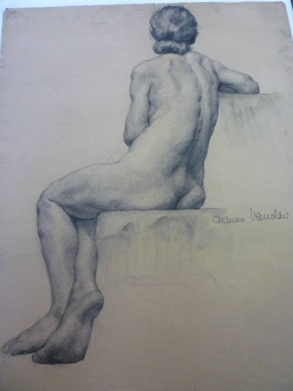 Drawing of seated female nude, rear view