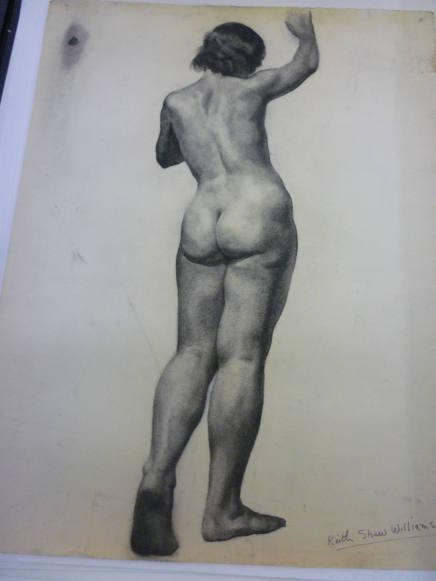 Drawing of standing female nude seen from rear