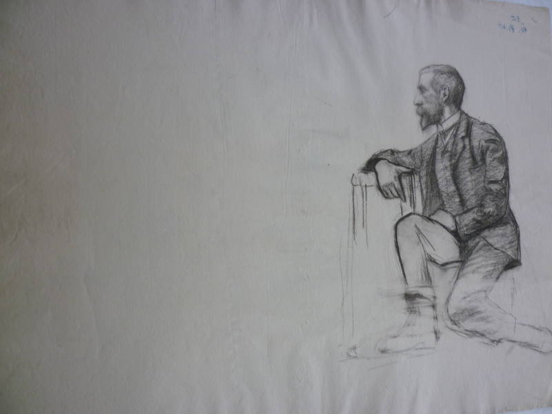 Sketch of seated man in profile