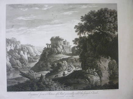 Landscape with ruined castle, people, and goats