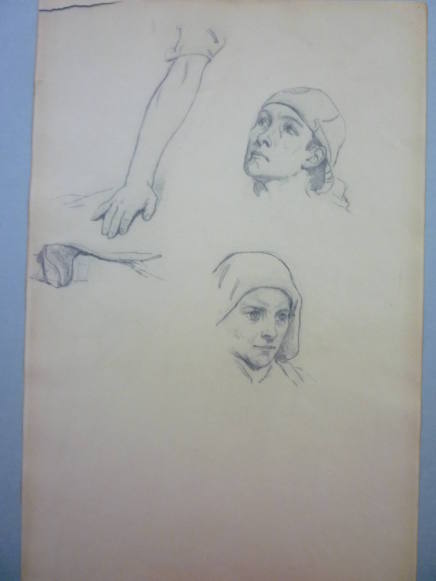 Study of Heads and Hand for "Sheep Shearing"