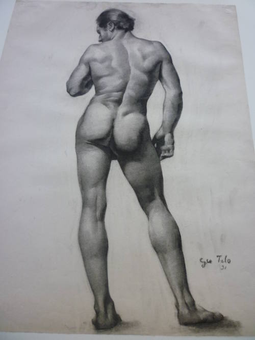 Drawing of standing male nude--rear view