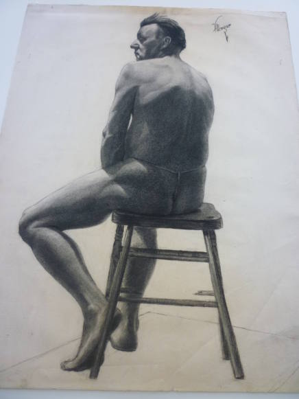 Drawing of seated male nude