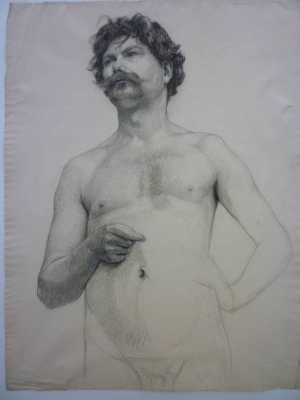 Sketch of half-length male nude