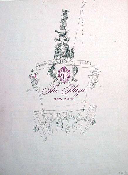 Caricature drawn on back cover of menu from the Oak Room, Plaza Hotel, New York