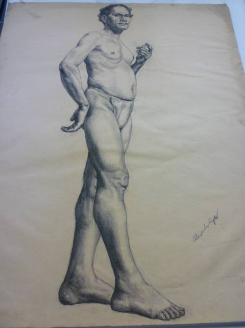 Drawing of standing male nude