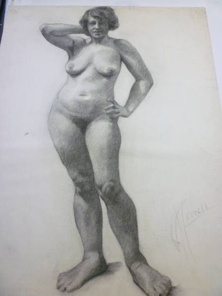 Drawing of standing female nude