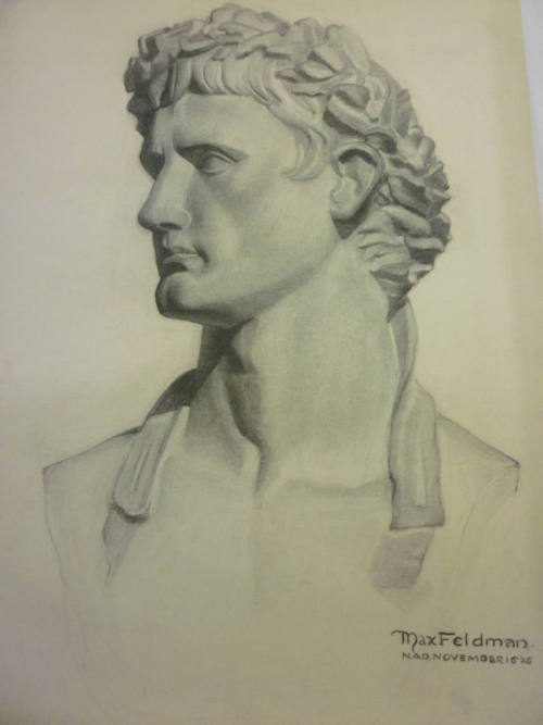 Drawing of cast of antique male head