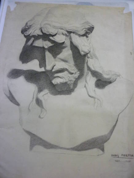 Drawing of bust of long-haired, bearded male