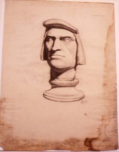 Drawing of sculptured male head