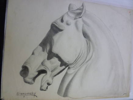 Drawing of statue of horse's head